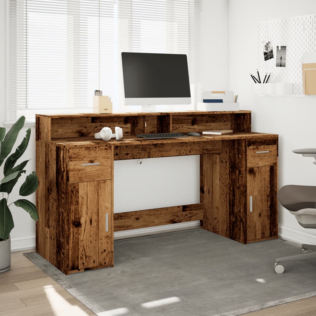 Scrivania con Luci LED Legno Antico 160x55x91 cm in Multistrato