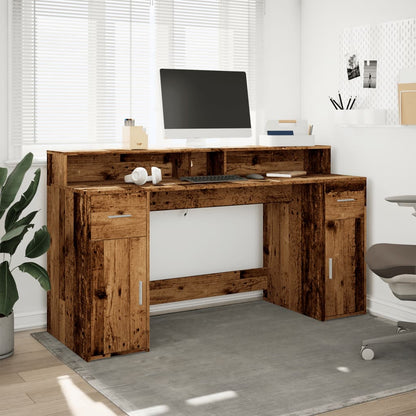 Scrivania con Luci LED Legno Antico 160x55x91 cm in Multistrato