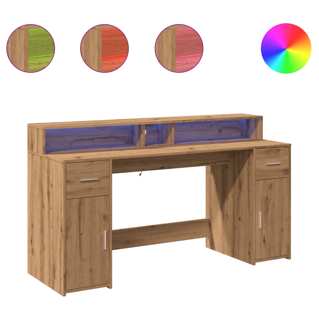 Scrivania con Luci LED Rovere 160x55x91 cm in Legno Multistrato