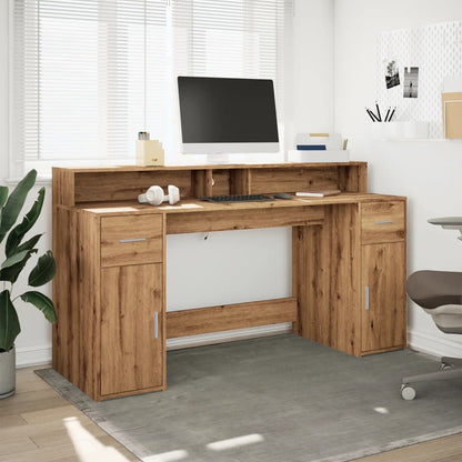 Scrivania con Luci LED Rovere 160x55x91 cm in Legno Multistrato