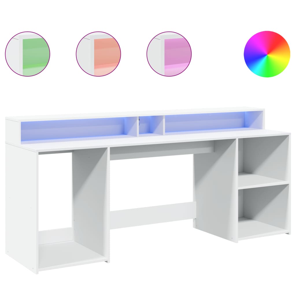 Scrivania con Luci LED Bianca 200x55x91 cm in Truciolato