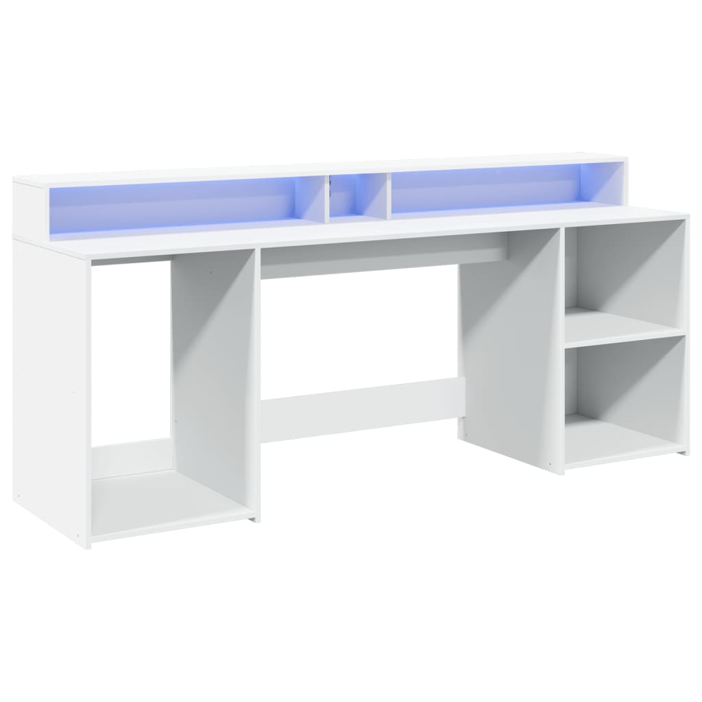 Scrivania con Luci LED Bianca 200x55x91 cm in Truciolato