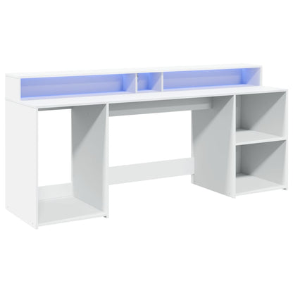 Scrivania con Luci LED Bianca 200x55x91 cm in Truciolato
