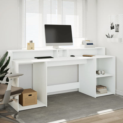 Scrivania con Luci LED Bianca 200x55x91 cm in Truciolato