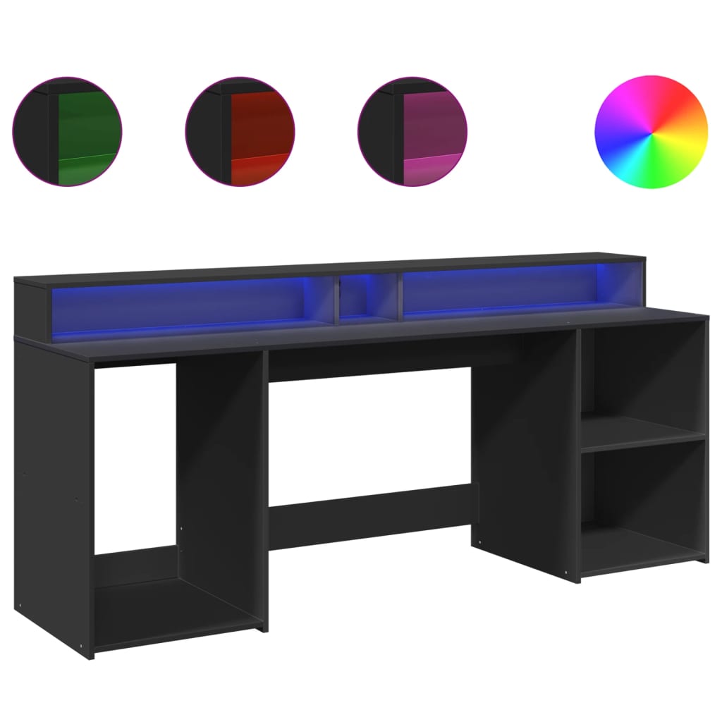 Scrivania con Luci LED Nera 200x55x91 cm in Truciolato