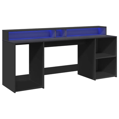 Scrivania con Luci LED Nera 200x55x91 cm in Truciolato