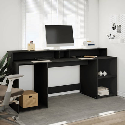 Scrivania con Luci LED Nera 200x55x91 cm in Truciolato