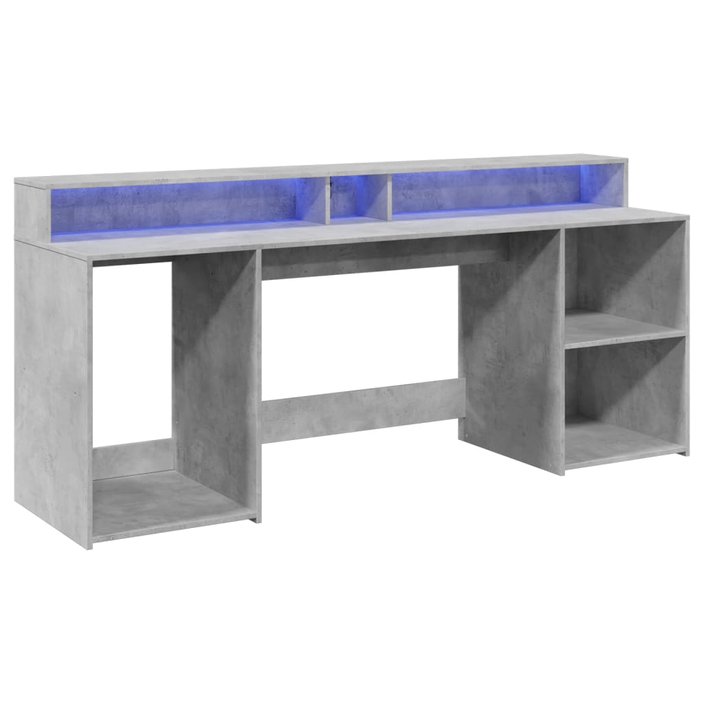 Scrivania con Luci LED Grigio Cemento 200x55x91 cm Truciolato