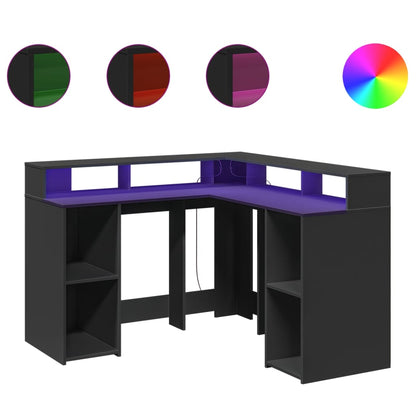 Scrivania con Luci LED Nera 130x130x91 cm in Truciolato