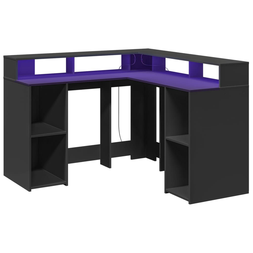 Scrivania con Luci LED Nera 130x130x91 cm in Truciolato