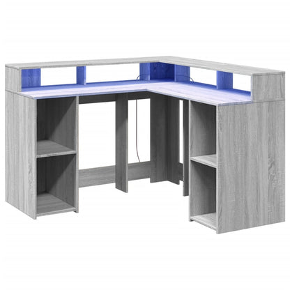 Scrivania con Luci LED Grigio Sonoma 130x130x91cm in Truciolato