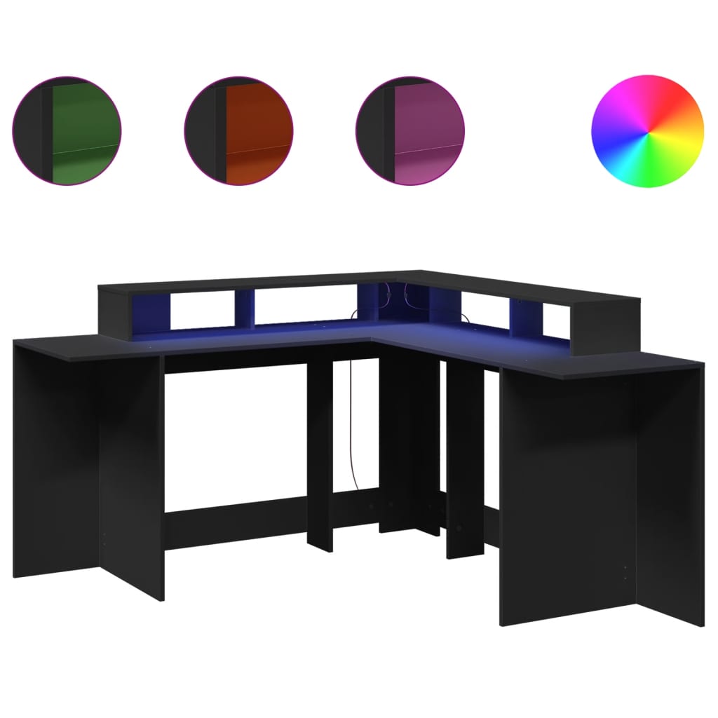 Scrivania con Luci LED Nera 152x152x91 cm in Truciolato