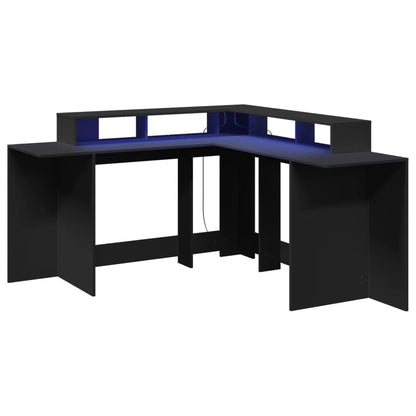 Scrivania con Luci LED Nera 152x152x91 cm in Truciolato