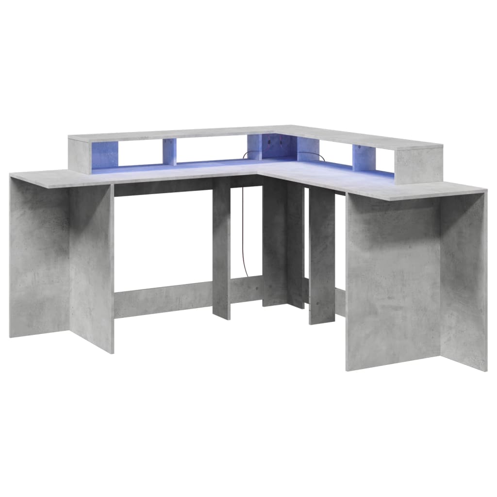 Scrivania con Luci LED Grigio Cemento 152x152x91 cm Truciolato