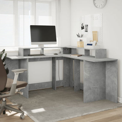 Scrivania con Luci LED Grigio Cemento 152x152x91 cm Truciolato