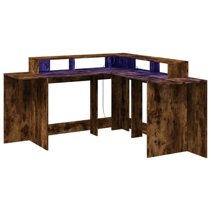 Scrivania con Luci LED Rovere Fumo 152x152x91 cm in Truciolato