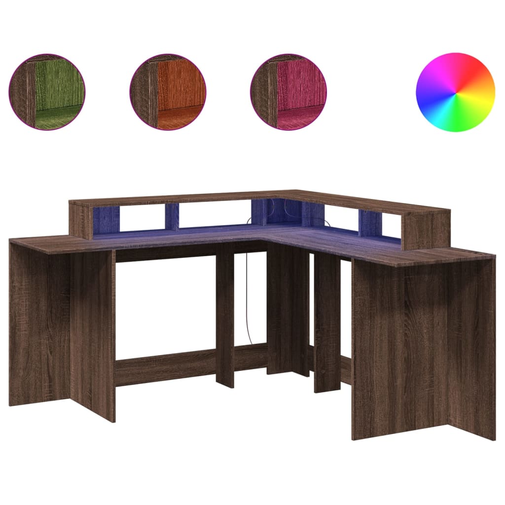 Scrivania con Luci LED Marrone Rovere 152x152x91 cm Truciolato