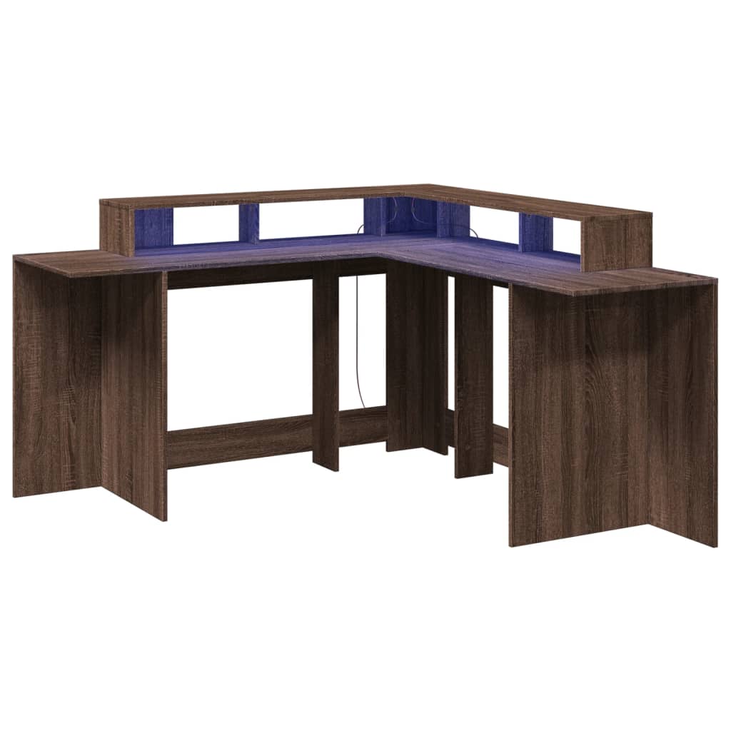 Scrivania con Luci LED Marrone Rovere 152x152x91 cm Truciolato