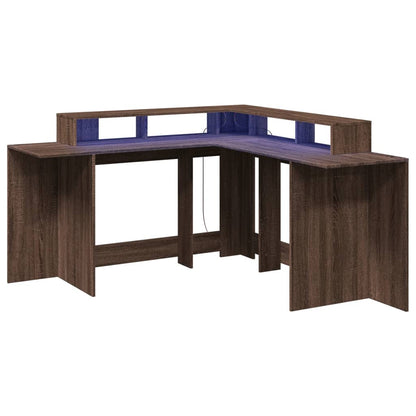 Scrivania con Luci LED Marrone Rovere 152x152x91 cm Truciolato