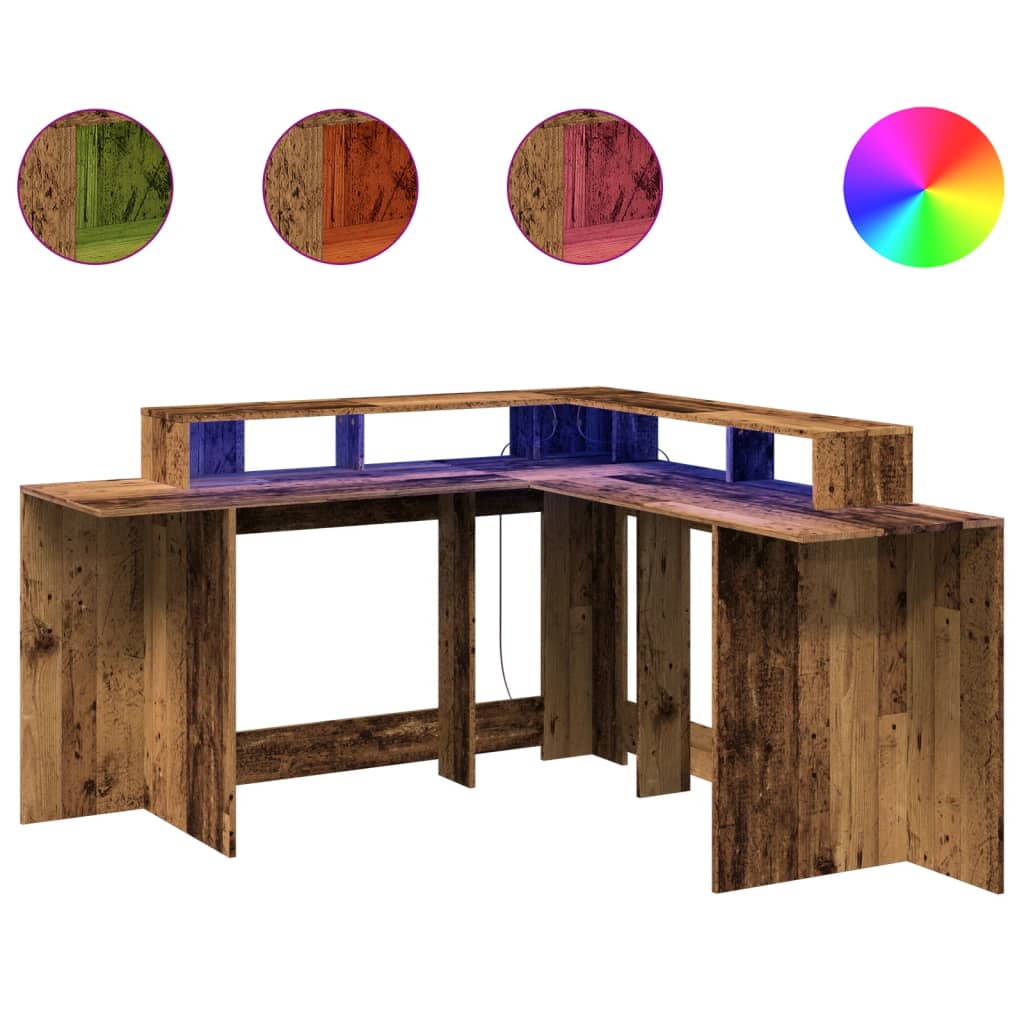 Scrivania con Luci LED Legno Antico 152x152x91 cm in Truciolato