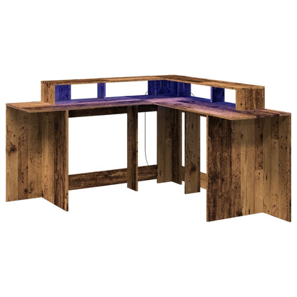 Scrivania con Luci LED Legno Antico 152x152x91 cm in Truciolato