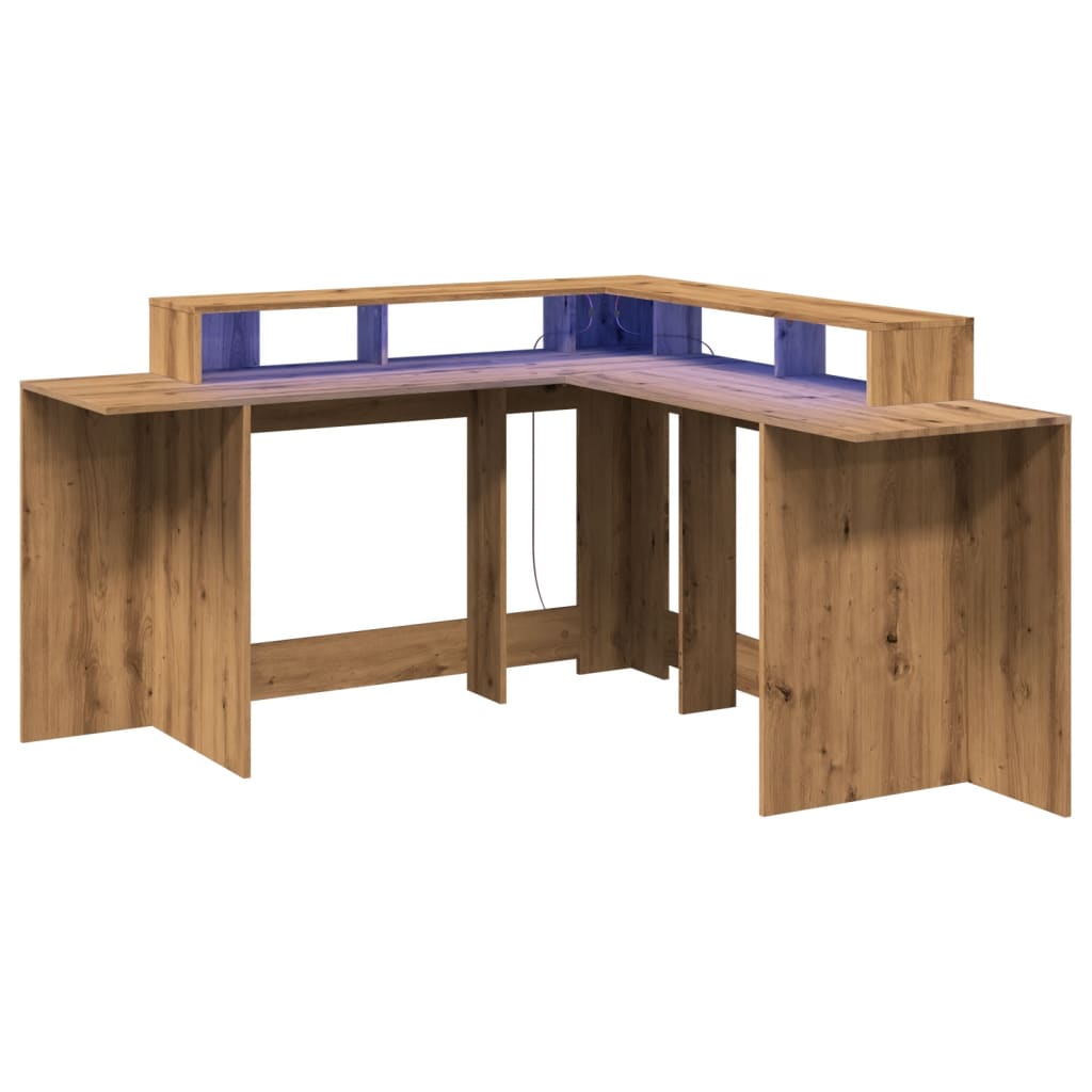 Scrivania a Luci LED Rovere Artigianale 152x152x91cm Truciolato