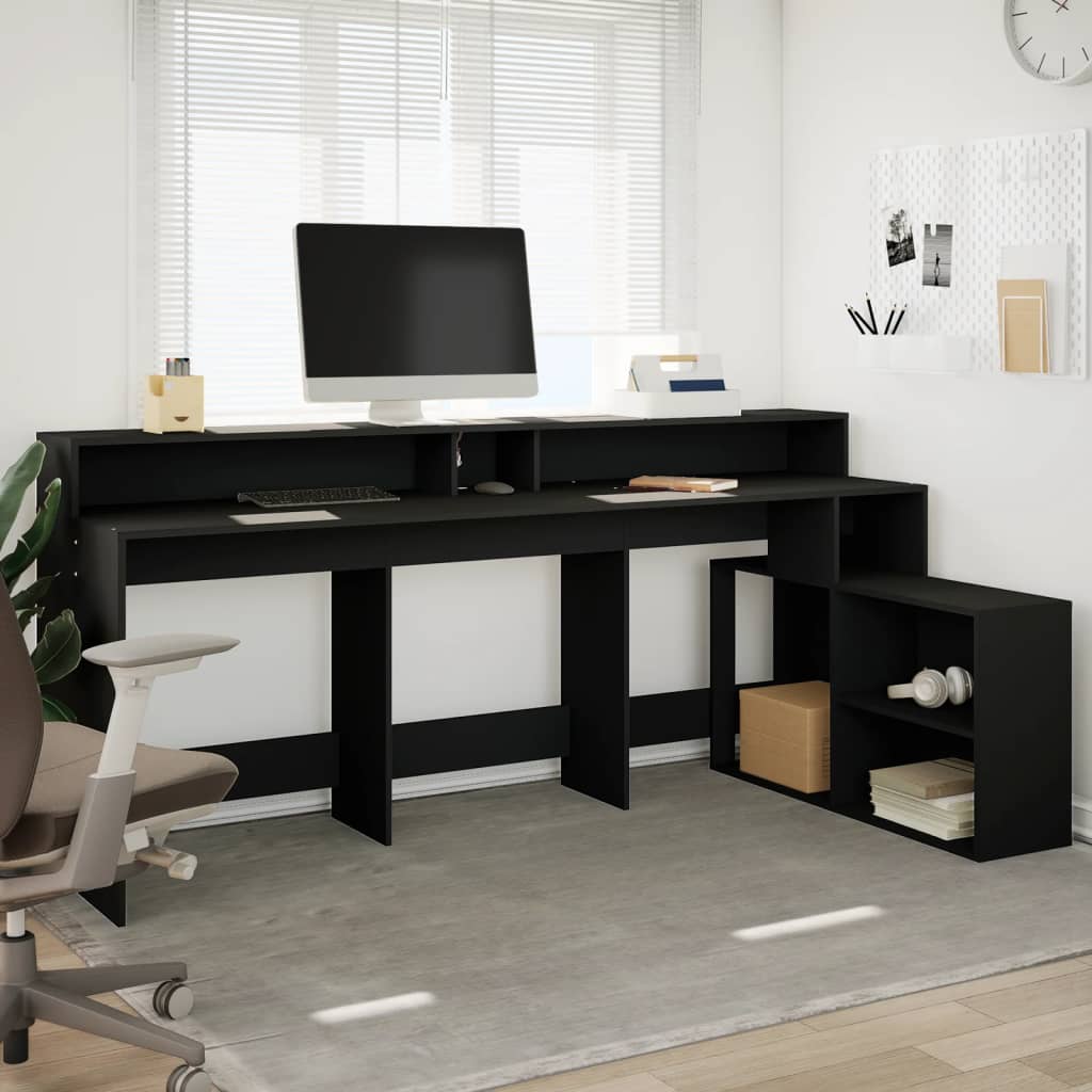 Scrivania con Luci LED Nera 200x104x91 cm in Truciolato