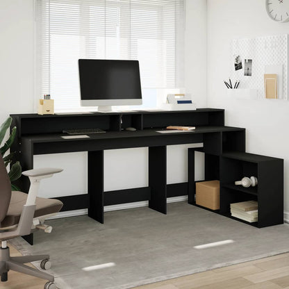 Scrivania con Luci LED Nera 200x104x91 cm in Truciolato