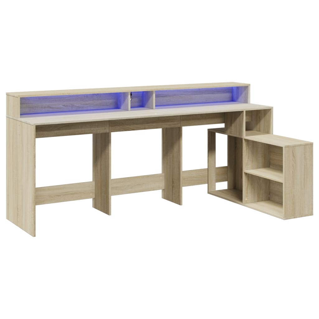 Scrivania con Luci LED Rovere Sonoma 200x104x91cm in Truciolato