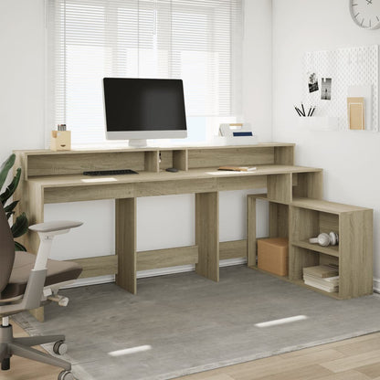 Scrivania con Luci LED Rovere Sonoma 200x104x91cm in Truciolato