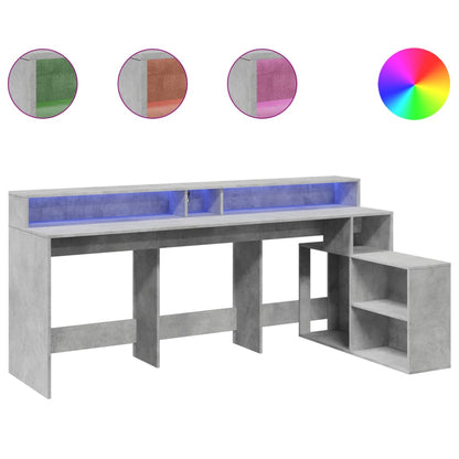 Scrivania con Luci LED Grigio Cemento 200x104x91 cm Truciolato