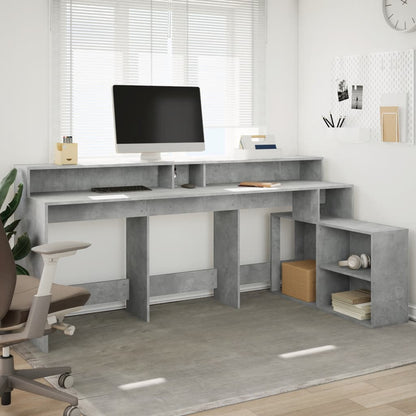 Scrivania con Luci LED Grigio Cemento 200x104x91 cm Truciolato