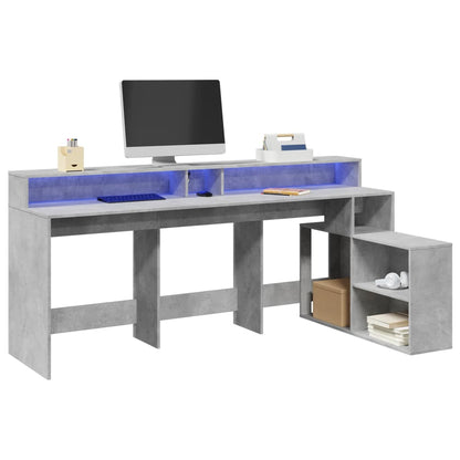 Scrivania con Luci LED Grigio Cemento 200x104x91 cm Truciolato