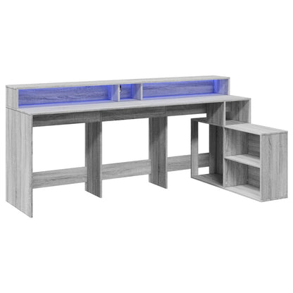 Scrivania con Luci LED Grigio Sonoma 200x104x91cm in Truciolato