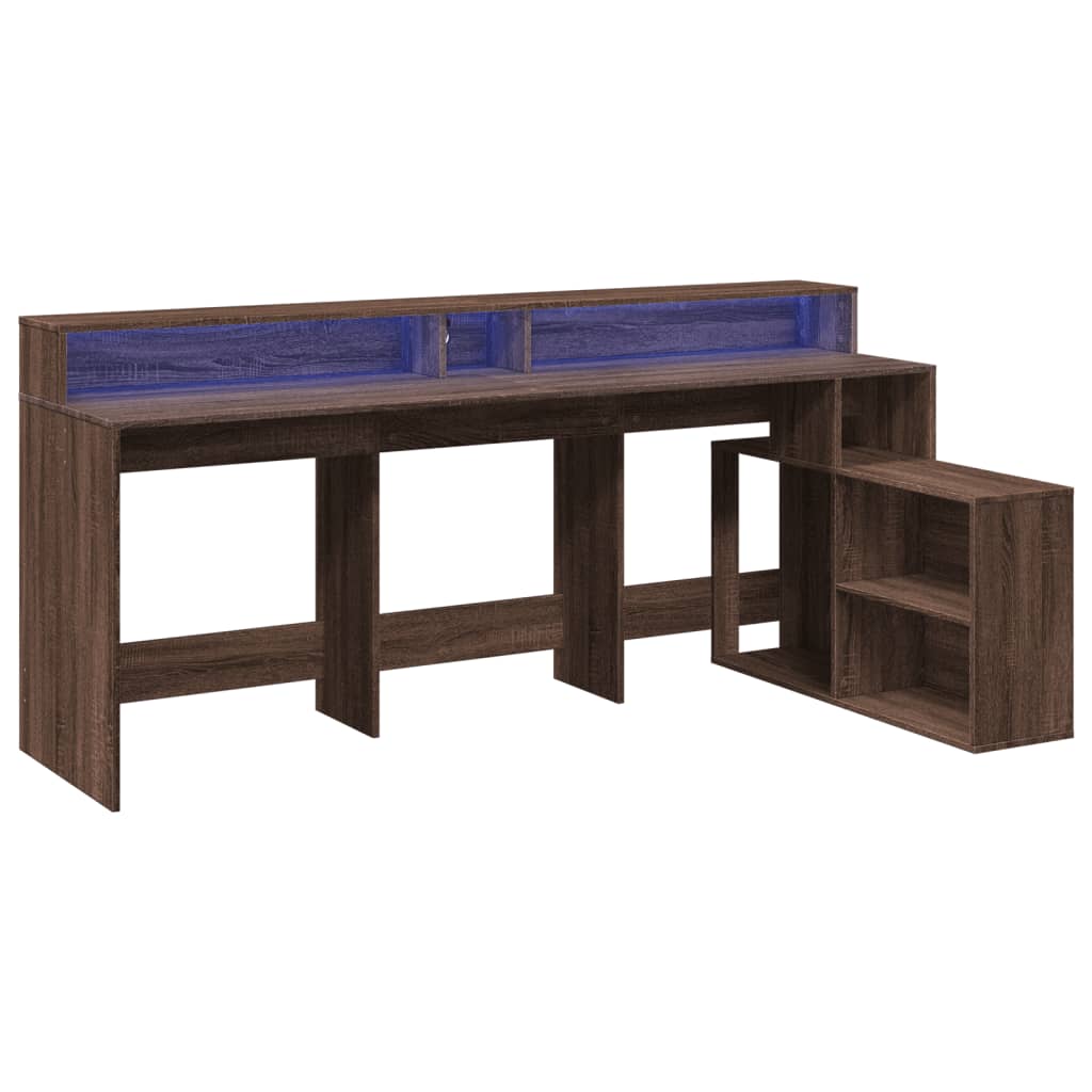 Scrivania con Luci LED Marrone Rovere 200x104x91 cm Truciolato