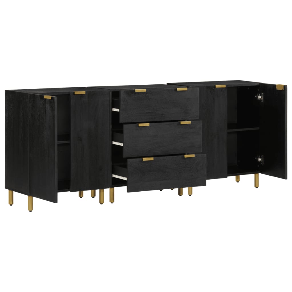Credenze 3 pz Nere in Legno Multistrato