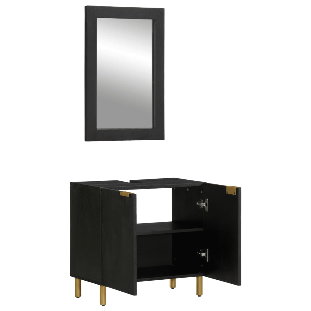 Set Mobili da Bagno 2 pz Nero in Legno Multistrato