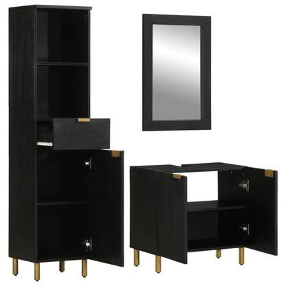Set Mobili da Bagno 3 pz Nero in Legno Multistrato