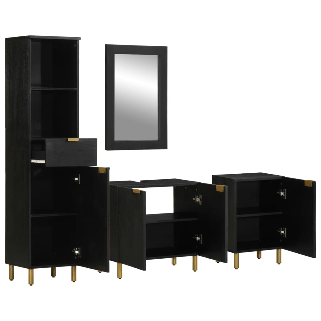 Set Mobili da Bagno 4 pz Nero in Legno Multistrato