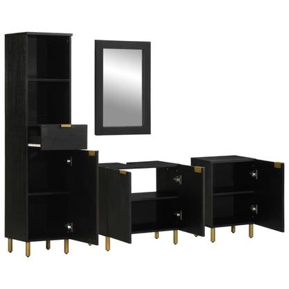Set Mobili da Bagno 4 pz Nero in Legno Multistrato