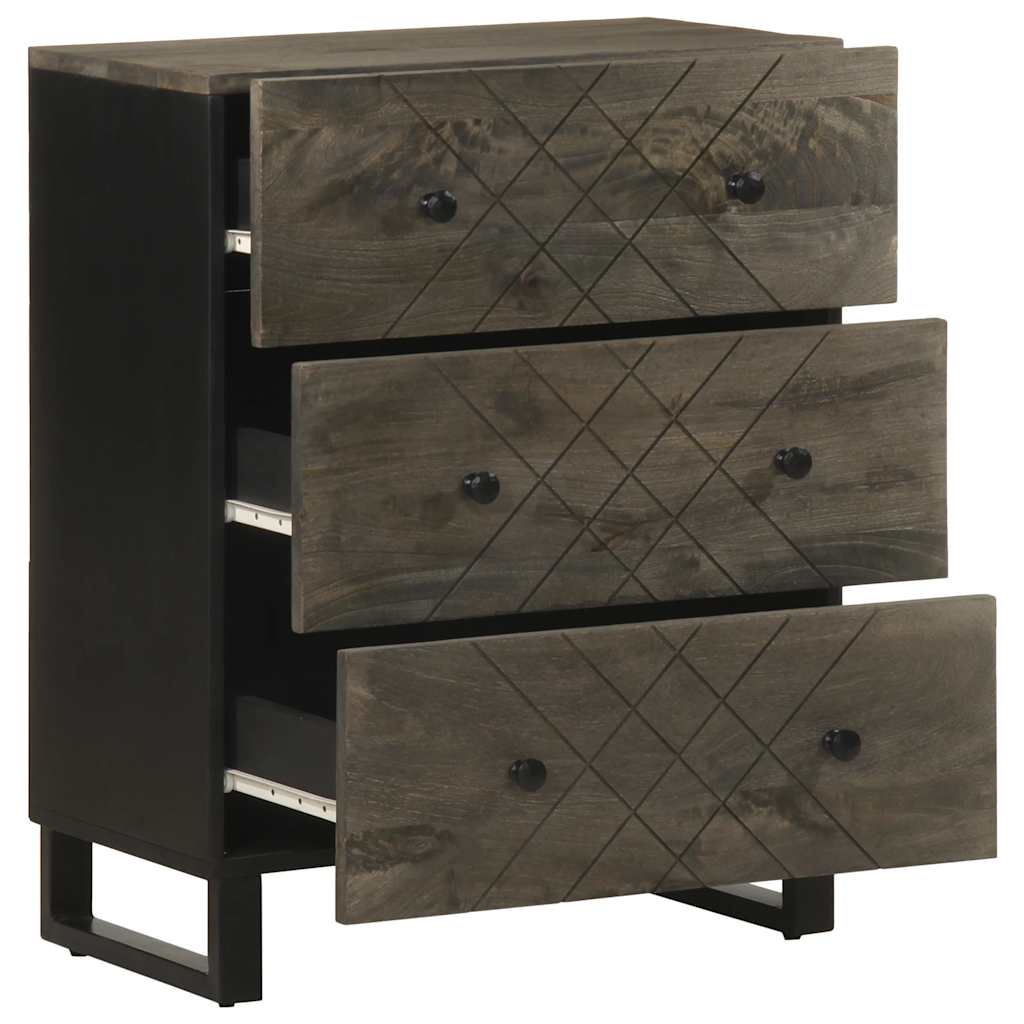 Credenze 2 pz Nere 60x33x75 cm in Legno Massello di Mango