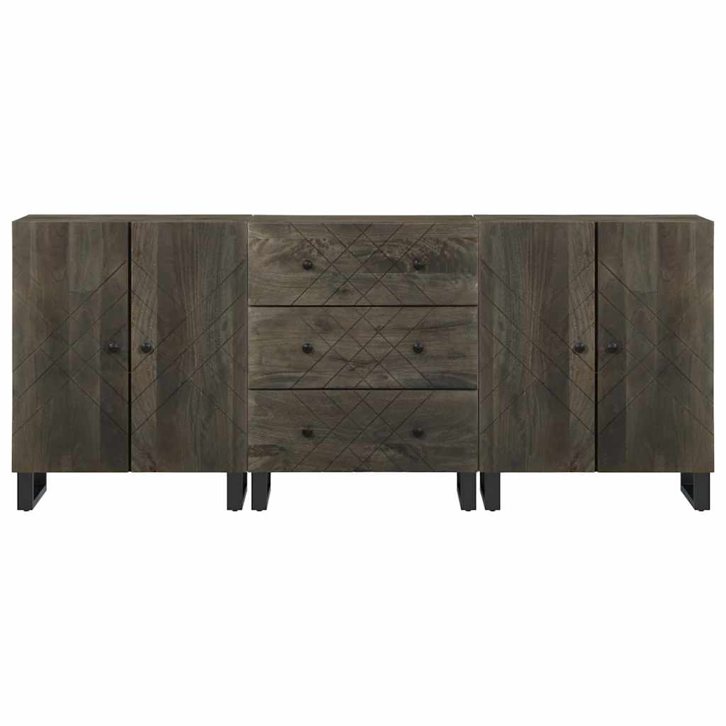 Credenze 3 pz Nere 60x33x75 cm in Legno Massello di Mango