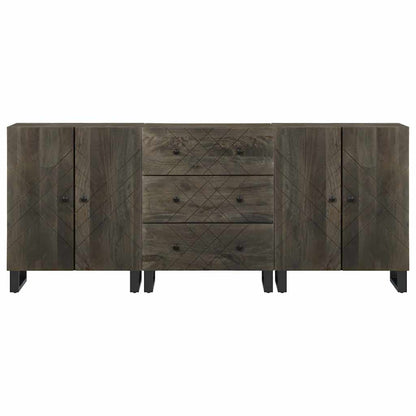 Credenze 3 pz Nere 60x33x75 cm in Legno Massello di Mango