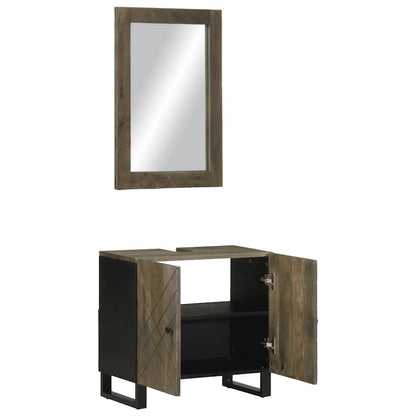 Set Mobili da Bagno 2 pz Nero in Legno Massello di Mango
