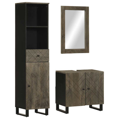 Set Mobili da Bagno 3 pz Nero in Legno Massello di Mango