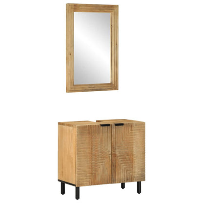 Set Mobili da Bagno 2pz Marrone in Legno Massello di Mango