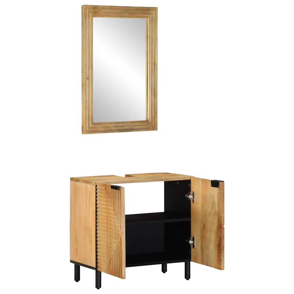 Set Mobili da Bagno 2pz Marrone in Legno Massello di Mango