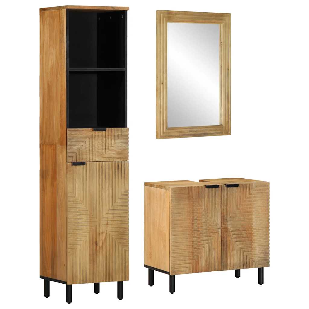 Set Mobili da Bagno 3pz Marrone in Legno Massello di Mango