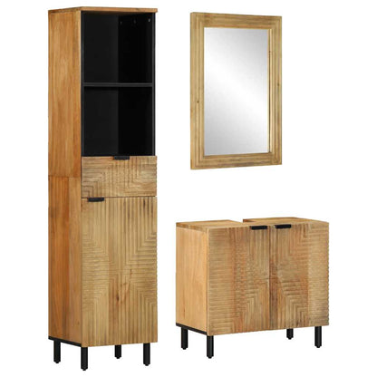 Set Mobili da Bagno 3pz Marrone in Legno Massello di Mango