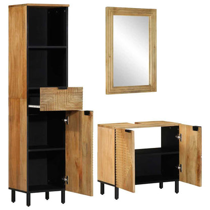 Set Mobili da Bagno 3pz Marrone in Legno Massello di Mango